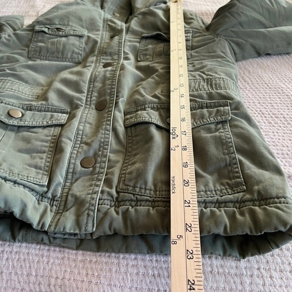 Old Navy Olive Green Utility Bomber Jacket Sherpa Lined Collar Women's Small - Picture 12 of 13